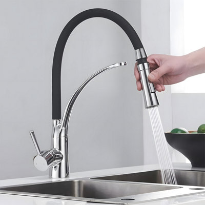 Heable Single Lever Kitchen Sink Mixer Tap With Pull Down Sprayer Chrome Finish Black Silicone Hose And Brass Body from B&Q