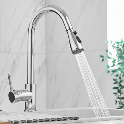 Heable Single Handle High Arc Pull Down Kitchen Sink Mixer Tap With Chrome Finish Solid Brass And Uk Standard Fittings from B&Q