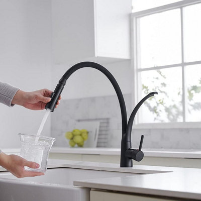 Heable Single Lever Kitchen Sink Mixer Tap With Pull Down Sprayer Matte Black Finish And Black Silicone Hose from B&Q