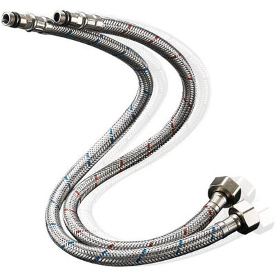 Heable Pack Of Two Silver 600mm Flexible Tap Tails With M10 By 1/2 Inch Bsp Fittings from B&Q