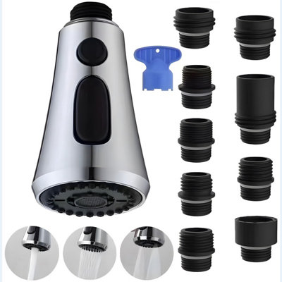 Heable Unisex Silver 3-Function Pull Out Kitchen Tap Spray Head, Chrome In - Image 2