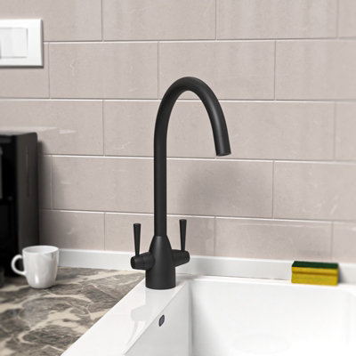 B&Q -  Matt Black Modern Kitchen Sink Swivel Mixer Tap Dual Lever
