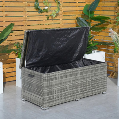 Abrihome 495L Iron Outdoor Rattan Storage BoxOutdoor Medium Deck Storage Box For PatioYardGardenGrey (L155 X H64.5 X W72) from B&Q