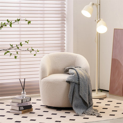 Abrihome Teddy Fabric Swivel Accent Armchair Barrel Chair With Black Powder Coating Metal RingIvory White from B&Q