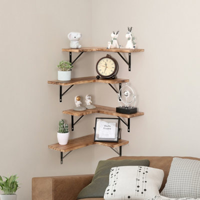 Levede 4Pc L-Shaped Wooden Floating Corner Shelves - Image 3