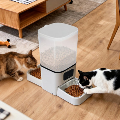 B&Q -  6L Automatic Pet Feeder Double Bowl Dog Cat Smart Food Dispenser Timer