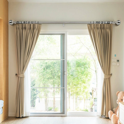B&Q -  Satin Nickel Steel Curtain Rod Set Extendable Adjustable Quiet