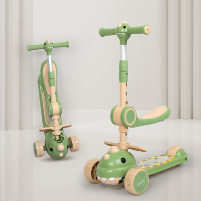B&Q -  Foldable Kids Scooter Beige Adjustable Height Flip Seat Led Light