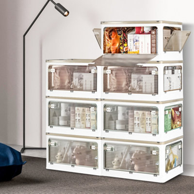 Levede Unisex White 2X Large Folding Storage Box Plastic Stackable With Lid & Wheels In - Image 3