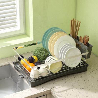 B&Q -  Stainless Steel Dish Drainer Rack With Plate Cutlery Holder And Tray