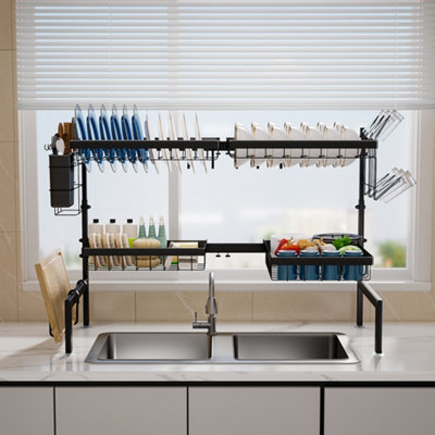 Toque Unisex Black Over Sink Dish Drying Rack 2 Tier Adjustable Drainer Rack Space Saving In - Image 4