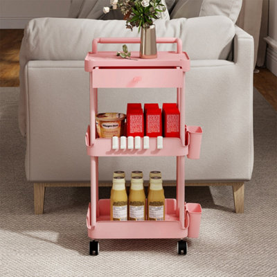 Levede 3-Tier Pink Utility Cart With Drawer - Image 3