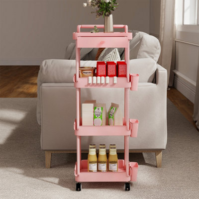 Levede Unisex Pink Rolling Kitchen Cart Portable Serving Trolley Beauty Storage Rack In - Image 3