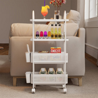 Levede Unisex White 4 Tier Kitchen Trolley Cart Narrow Wheels Pull Out Bakset Storage Bin In - Image 2