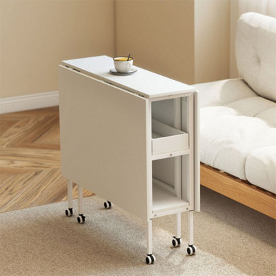 Levede Unisex White Folding Sewing Table Adjustable Steel With Lockable Casters In Large - Image 2