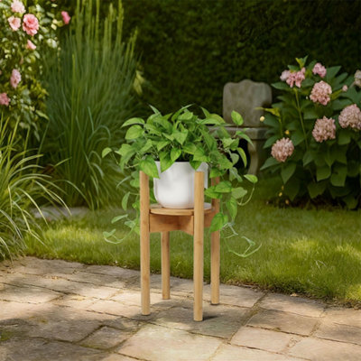 TOQUE Adjustable Bamboo Plant Stand for 20 to 30cm Pots, Cream, 38 x 30 x 30cm - Image 3