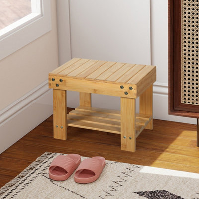 Levede Unisex Natural Bamboo Stool Footrest Bathroom Shower Stool Bench Shoe Rack Seat In - Image 2