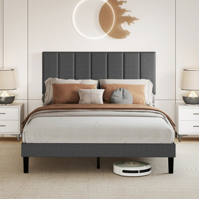 B&Q -  Bed Frame Small Double Soft Upholstered Linen Fabric Wooden Slat