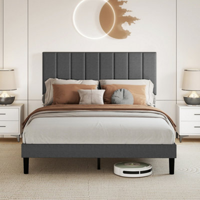 Levede Double Bed Frame with Grey Linen Upholstered Foam Headboard 139 x 193.5 x 106cm - Image 4