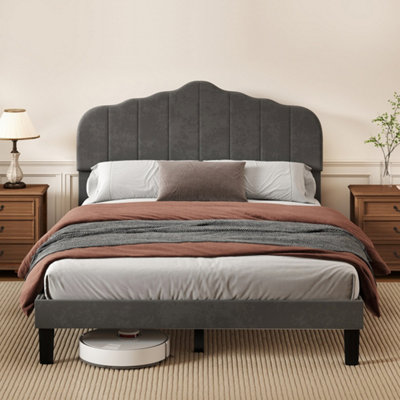 Levede Unisex Grey Upholstered Bed Frame Linen Fabric Modern Platform Base In Small - Image 4