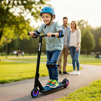 Monvelo Freestyle Stunt Scooter with Aluminium Deck and 110mm PU Wheels for Kids and Adults in Black and Blue - Image 4