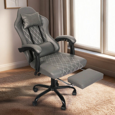 Levede Unisex Grey Office Desk Chair Pu Gaming Recliner Adjustable Height Swivel In 150Kg - Image 2