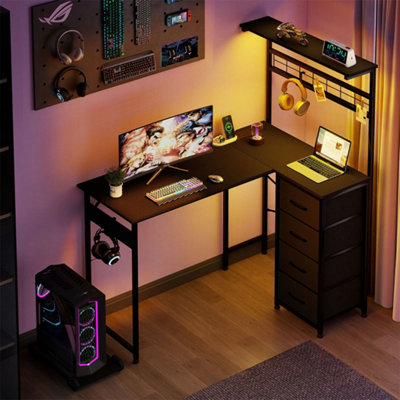 B&Q -  L-Shaped Gaming Desk Office Computer Table Power Socket Led Drawers