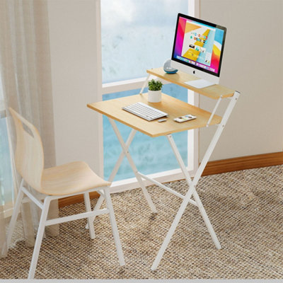 Levede Unisex Light Oak Foldable Computer Desk Office Study Workstation With Monitor Shelf In - Image 2