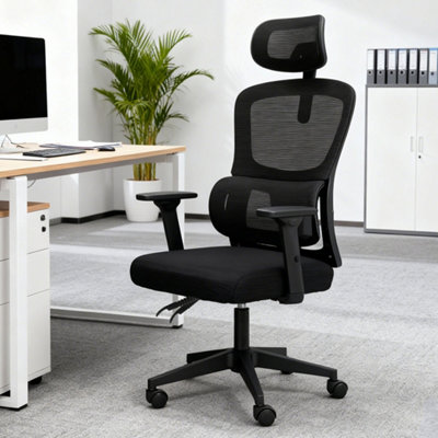 Levede Unisex Black Office Computer Chair Mesh Ergonomic Lumbar Swivel Armrest Headrest In - Image 2