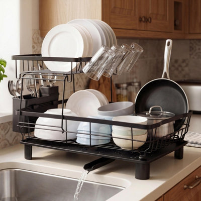 Toque Unisex Black Dish Drainer Rack Drip Tray Cutlery Holder Plate Rack Kitchen Sink In - Image 2