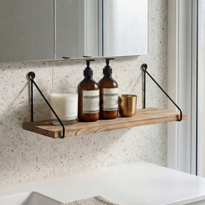 Levede Unisex Brown Solid Floating Shelves Wall Mounted Hanging Shelf Set Of 2 Rustic 40Cm In - Image 3