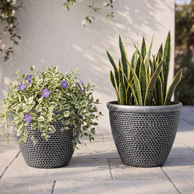 B&Q -  2Pcs Plastic Garden Plant Pots 30Cm Round Outdoor Planters Drainage