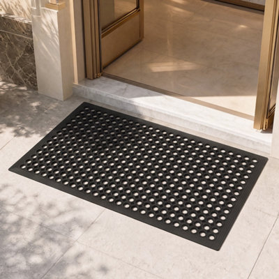 B&Q -  Door Mat Outdoor Rubber Boot Scraper Drainage Non Slip Outside,black