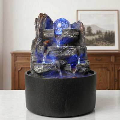Spector Grey Resin Tabletop Water Fountain With Rotating Glass Ball And Led Light - Image 6