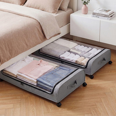 Levede Underbed Storage on Wheels Storage Boxes with Lid Metal Frame 2 Pack, Under Bed Shoe Storage Visible Storage for Clothes Shoes Toys Blankets - Image 3