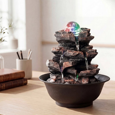 Spector Brown Resin 3-Speed Tabletop Water Fountain with Glass Ball, 24 x 21 x 21 cm - Image 6
