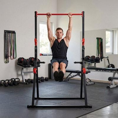 Traderight Centra Pull Up Bar and Dip Station with 220kg Capacity, Black and Red Steel Home Gym Equipment, 228 x 133 x 116cm - Image 3