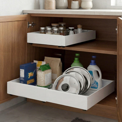 Toque Unisex White Pull Out Cabinet Organizer Adhesive 2 Pcs Expandable Storage Drawers In - Image 2