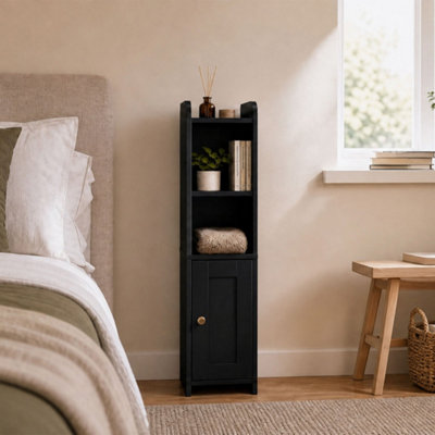 Levede Unisex Black Bathroom Cabinet Slim Corner Storage Adjustable Shelves Pb Mdf In - Image 3