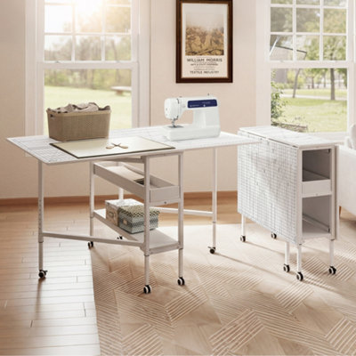B&Q -  Sewing Table Foldable Craft With Grid,adjustable Height,storage,white