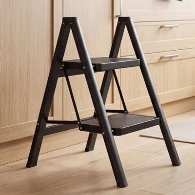 Traderight - Step Ladder - Carbon Steel - Foldable - 60 x 49 x 42cm - Black - Image 4