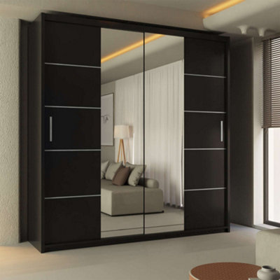 Sliding Wardrobes 4 U LTD Sliding Wardrobes 4U Baron Sliding Mirror Door Wardrobe In Sizes & 3 Colors - Black 150Cm