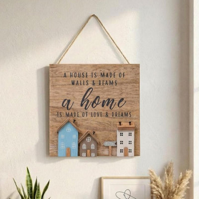 B&Q -  Hanging Wooden Love Home Sign Modern