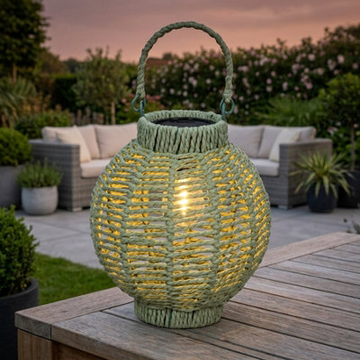 Lunaria Emerald Led Wicker Solar Lantern from B&Q
