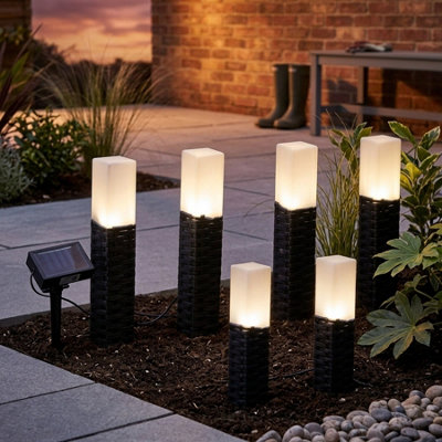 6 Pack Woven Rattan Solar Pathway Lights from B&Q