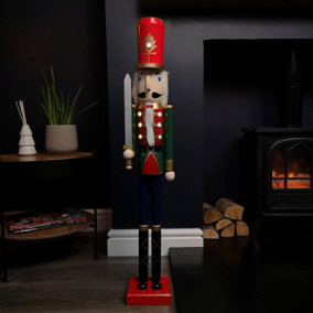 93cm LED Battery Operated Indoor Christmas Wooden Nutcracker Decoration in Green