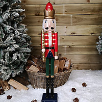 93cm LED Battery Operated Indoor Christmas Wooden Nutcracker Decoration