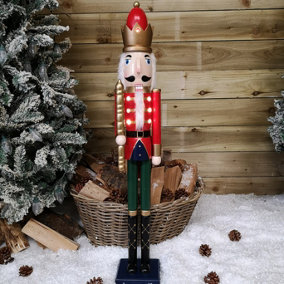 93cm LED Battery Operated Indoor Christmas Wooden Nutcracker Decoration