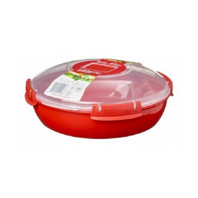 Sistema 1.3L Round Microwave Plate with Lid - Red, Transparent Plastic - Image 4