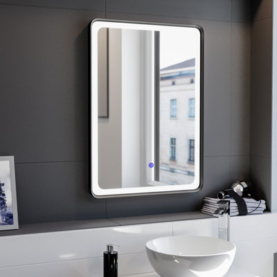 B&Q -  Rectangle Demist Led Bathroom Mirror Touch Matte Black 500 X 700mm